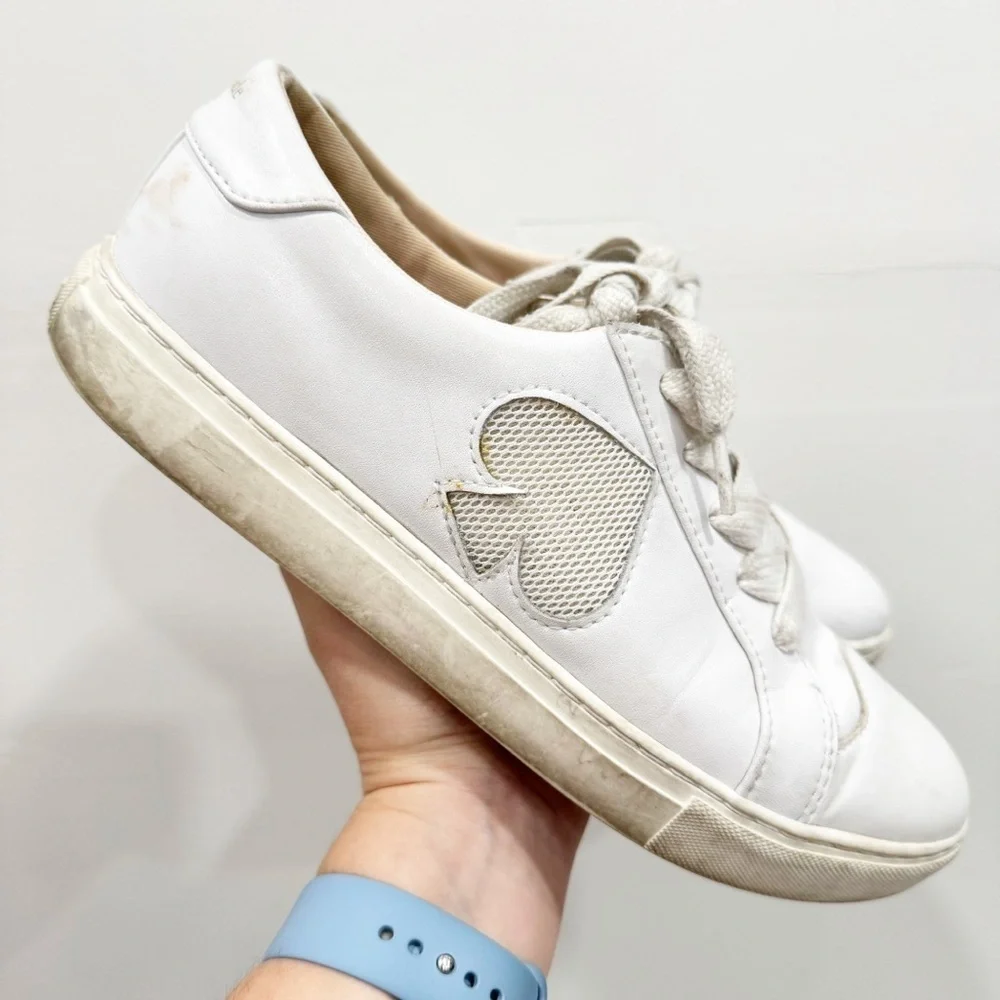 Kate Spade White Fez Leather Lace-Up Sneakers Size 9